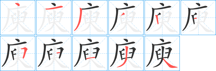 庾字筆畫寫法